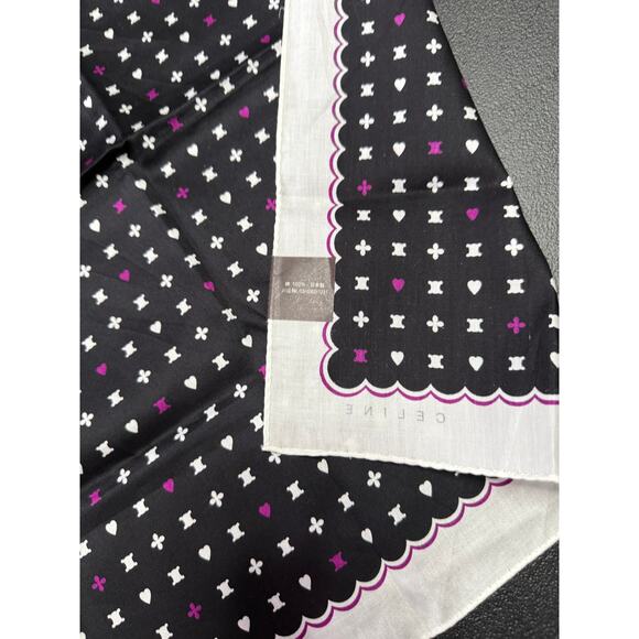 Celine Cotton Square Scarf*Beautiful Triomphe Heart Pattern*Black Purple*Tags - Picture 4 of 4